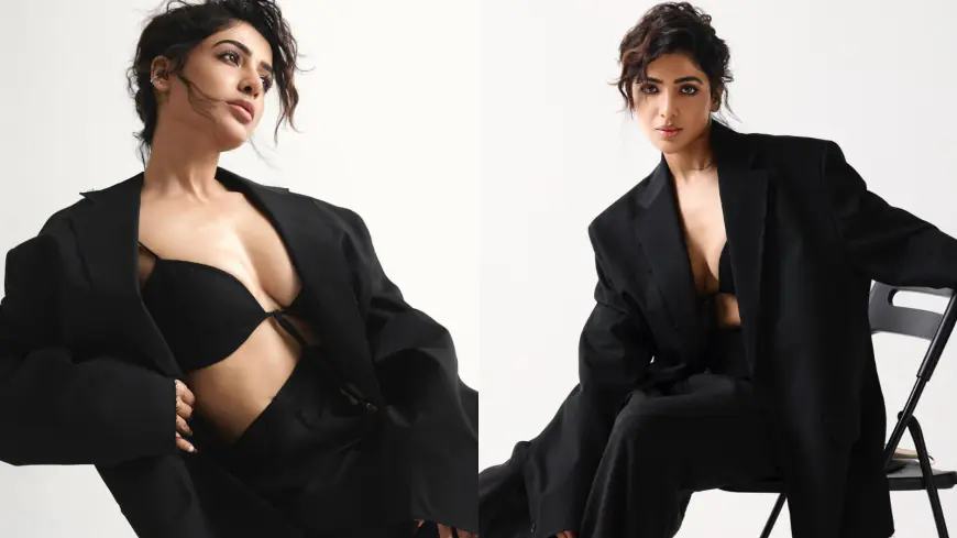 Samantha Ruth Prabhu Stuns In Black Bralette & Coat, Viral Photos Ignite Bold Fashion Frenzy!
